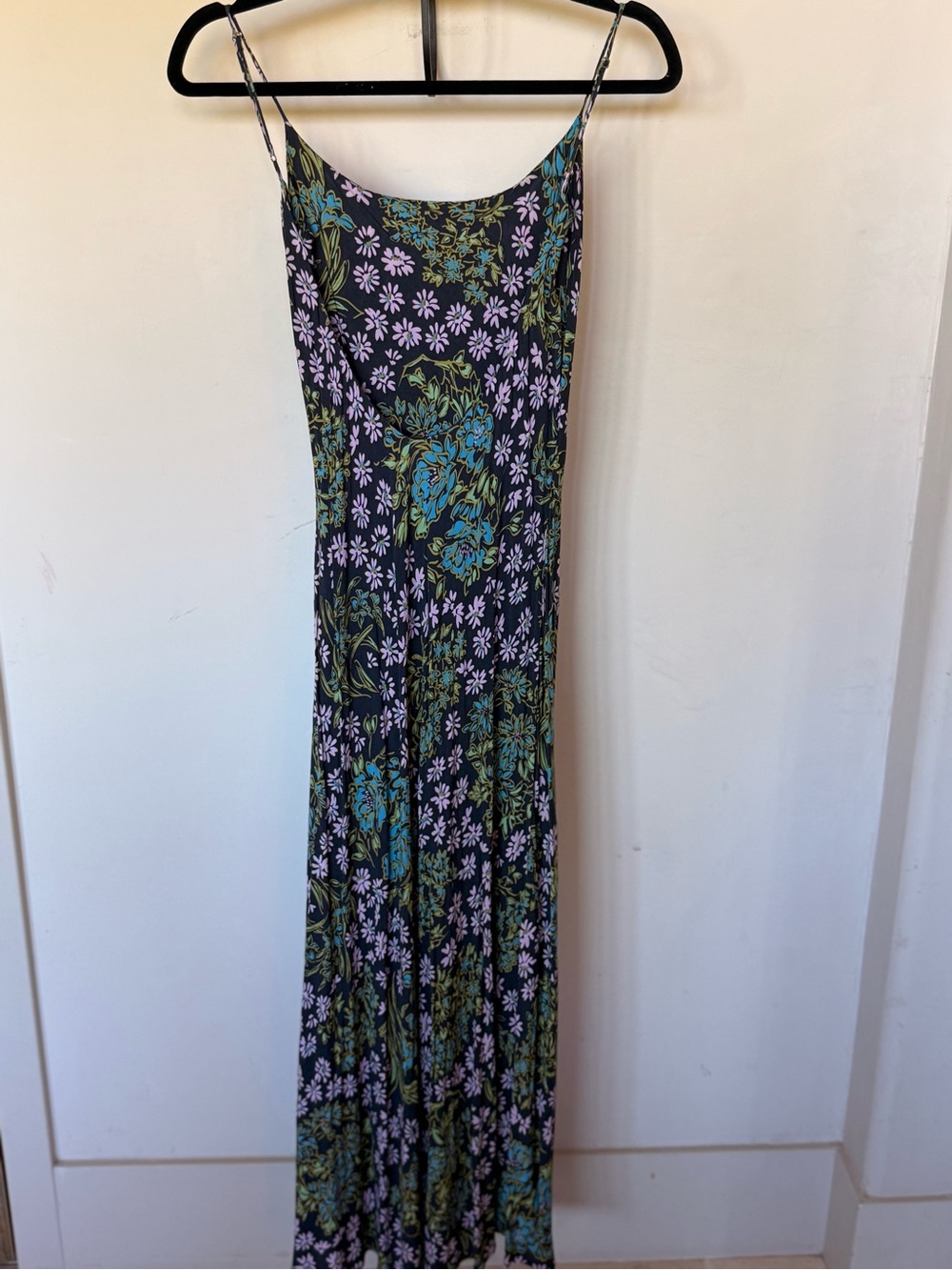 Novella Royale Black Maxi Slip Dress with Lavender and Teal Floral
